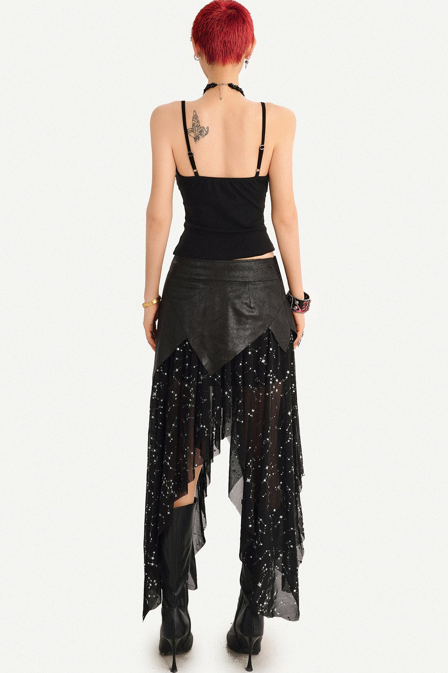 Gothic Mesh Asymmetrical Maxi Skirt Set-Up