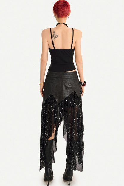Gothic Mesh Asymmetrical Maxi Skirt Set-Up