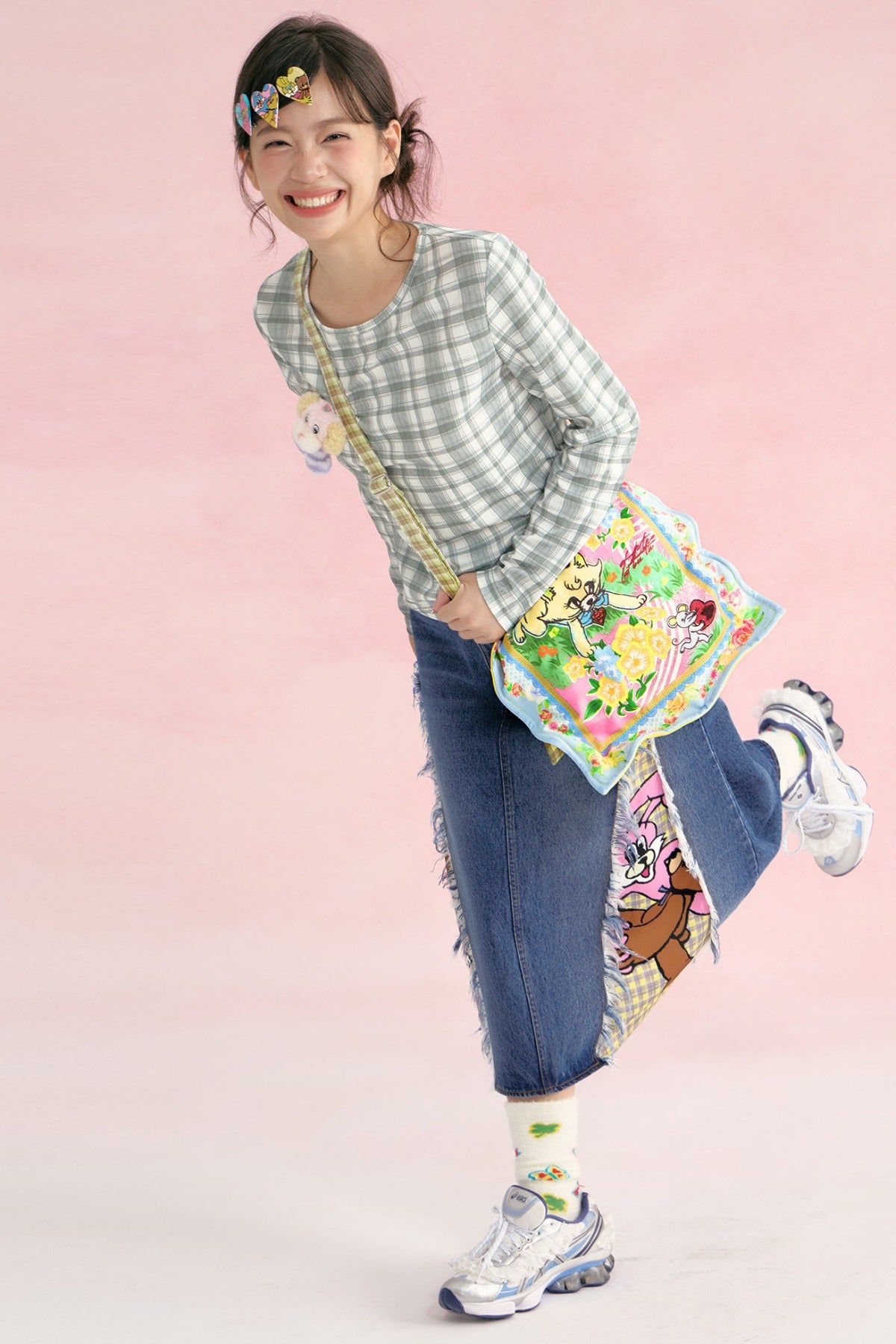 Yellow Plaid Cat Handkerchief Crossbody Bag
