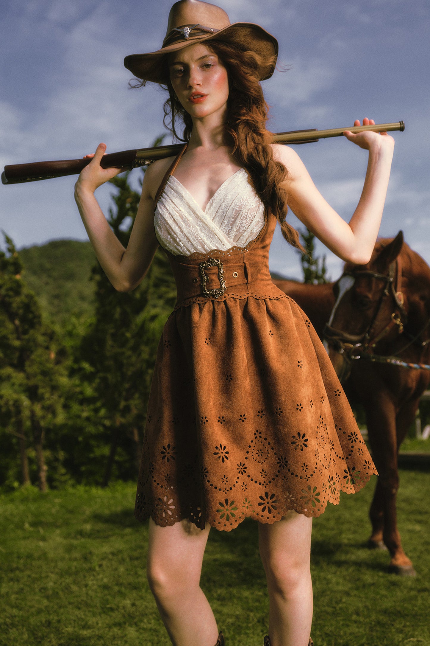 Desert Knight Coffee Fishbone Corset and Skirt Dress Set-Up