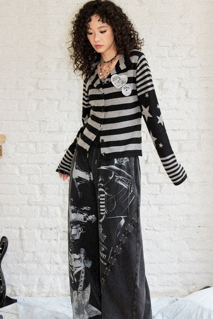 Star Knit Striped Cardigan