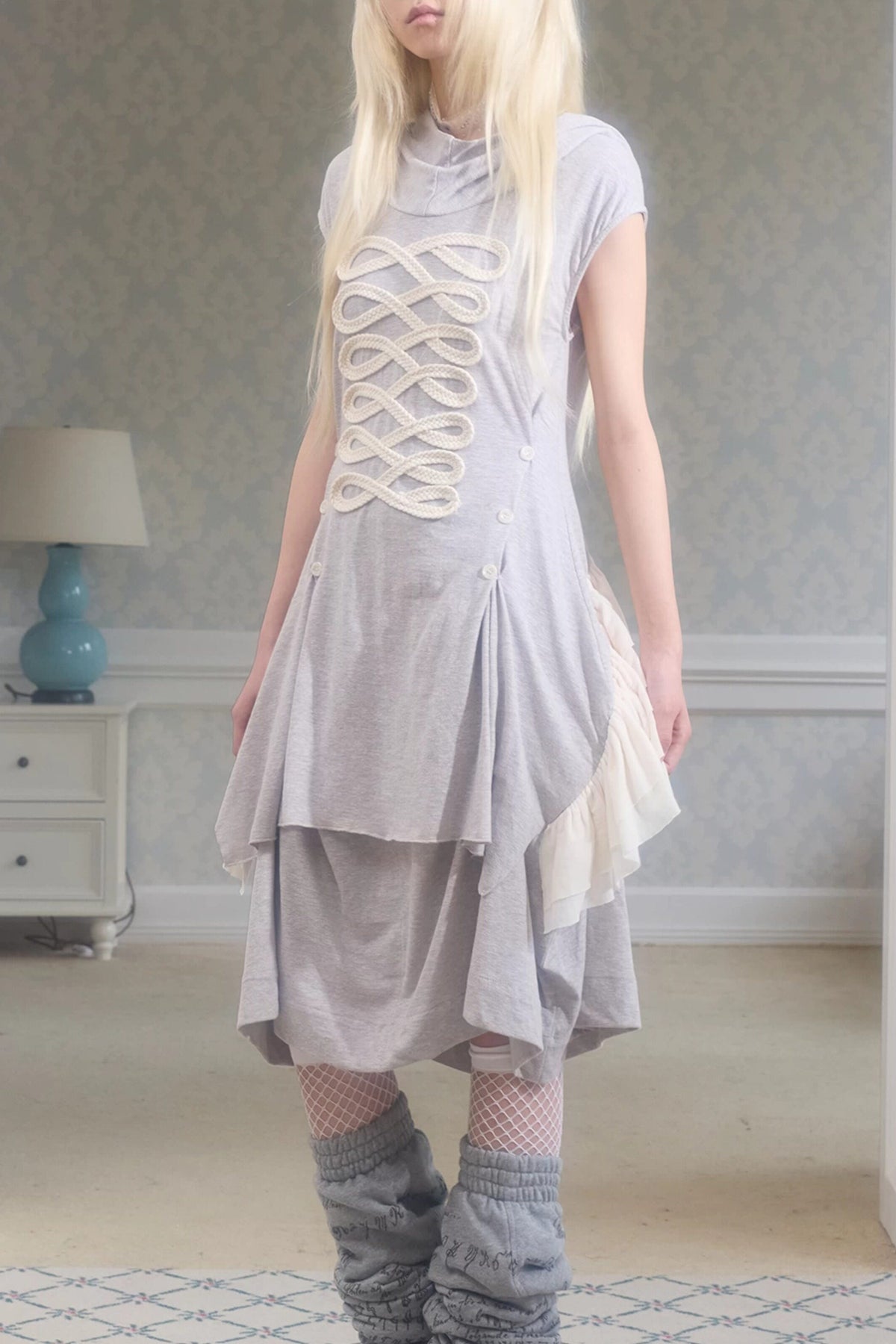 Deconstructed Mesh Patchwork Hooded Top