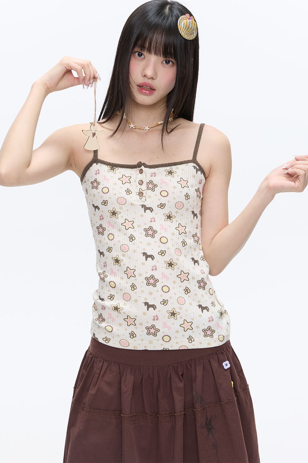 포니 프린트 카디건 셋업