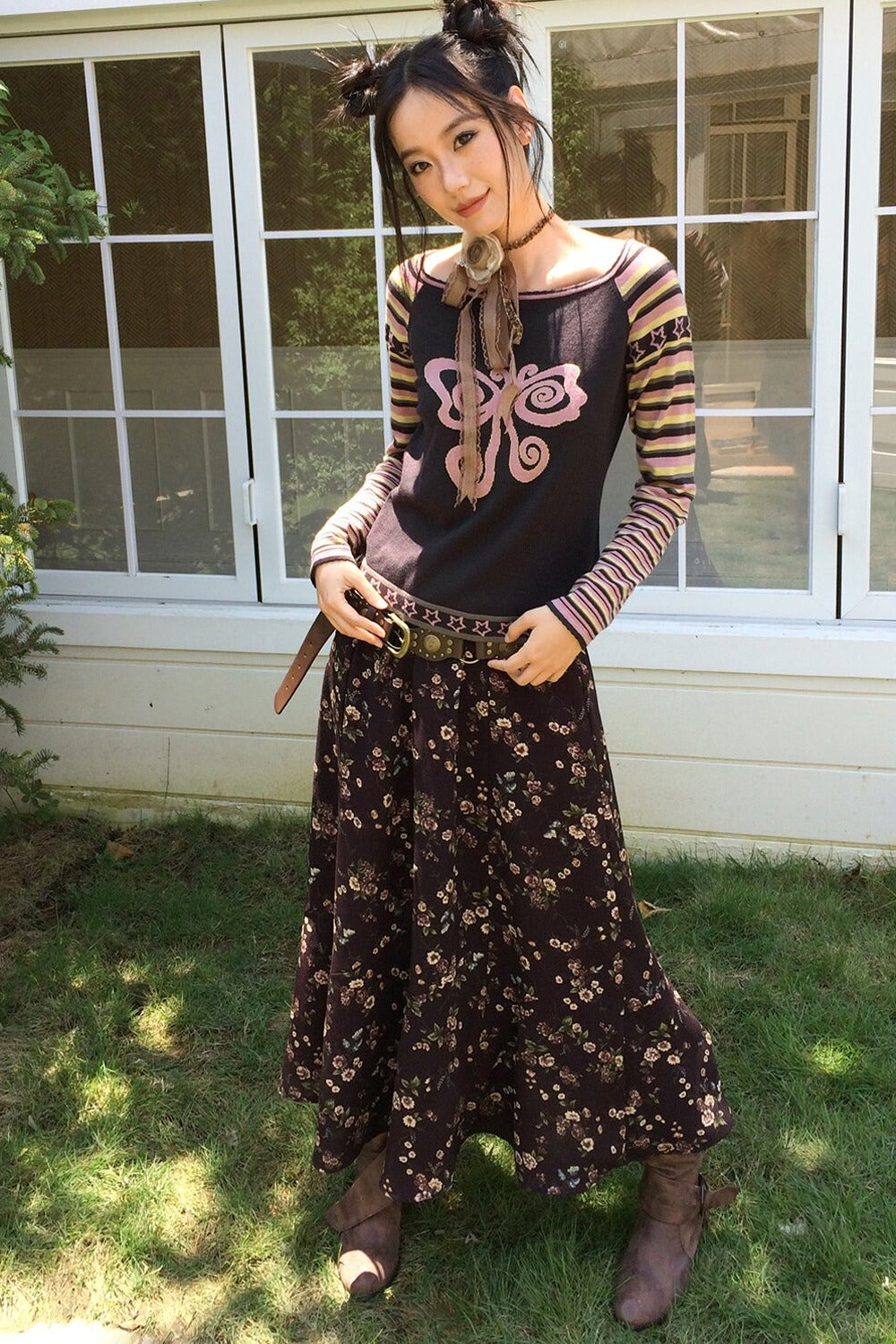 Vintage A-Line Elastic Waist Skirt