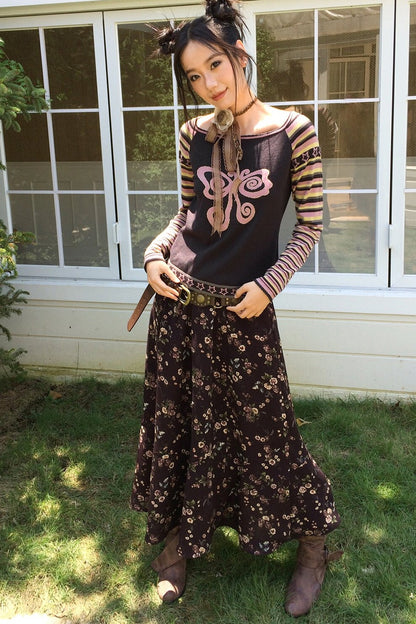 Vintage A-Line Elastic Waist Skirt