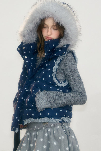 Polka Dot Hooded Down Vest