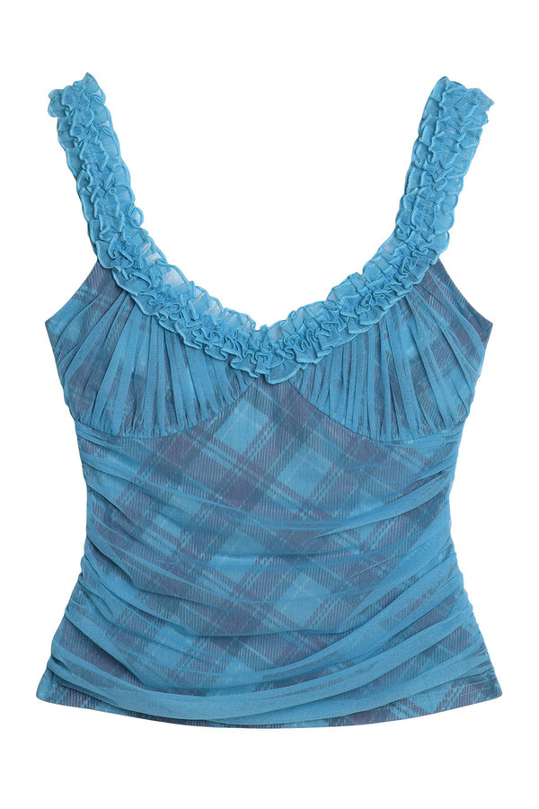 Mesh Plaid Pleated Vest
