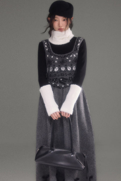 Tulip Bird Fair Isle Jacquard Knit Dress