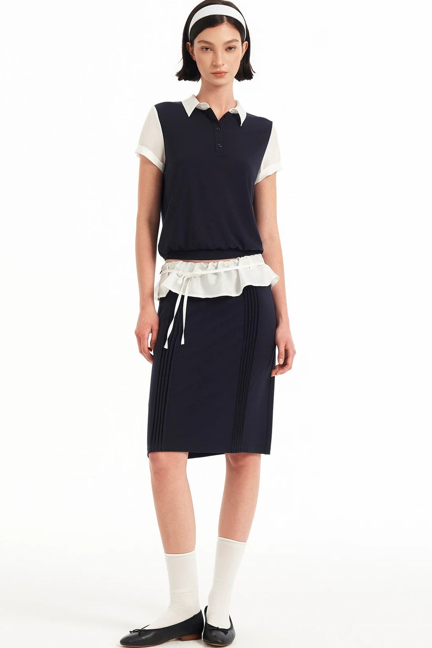 Contrast Patchwork Polo Top Set-Up