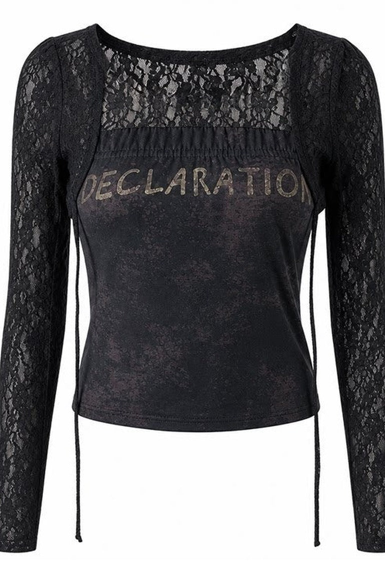 Black Lace Long-Sleeved Top Set-Up