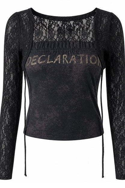 Black Lace Long-Sleeved Top Set-Up