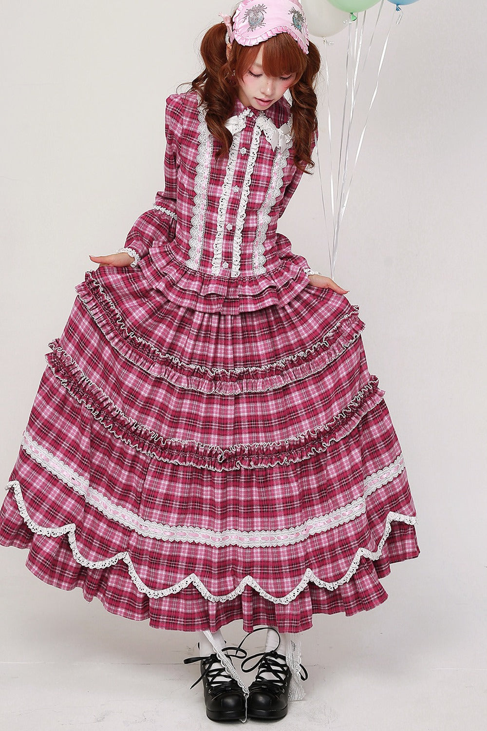 Pink Plaid Ruffle Skirt