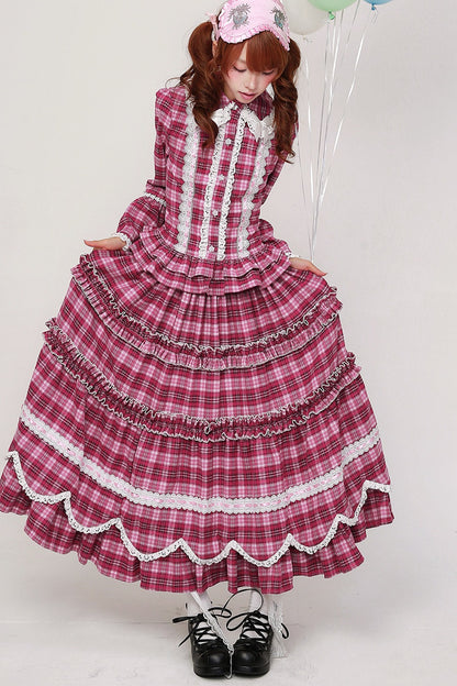 Pink Plaid Ruffle Skirt