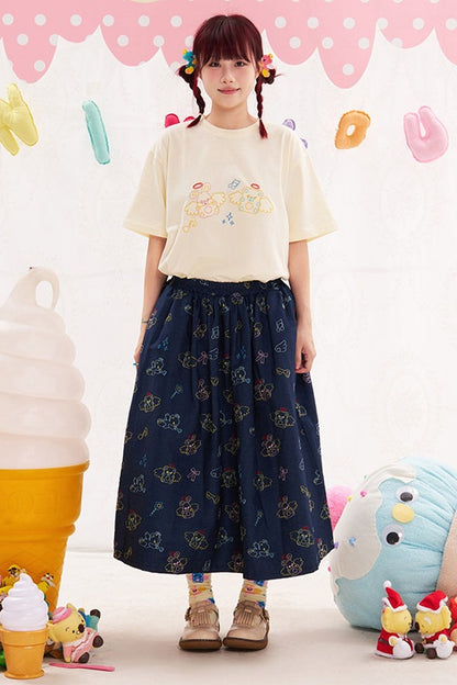 Animal Angel Print Denim Skirt