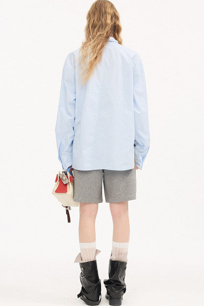 Washed Cotton Scarf-Style Blouse