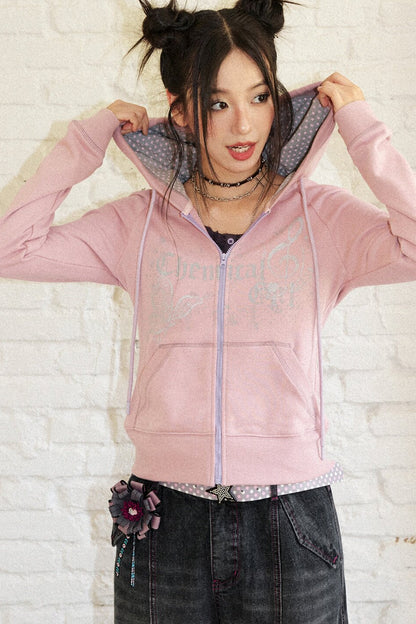 Butterfly Print Cotton Hooded Cardigan