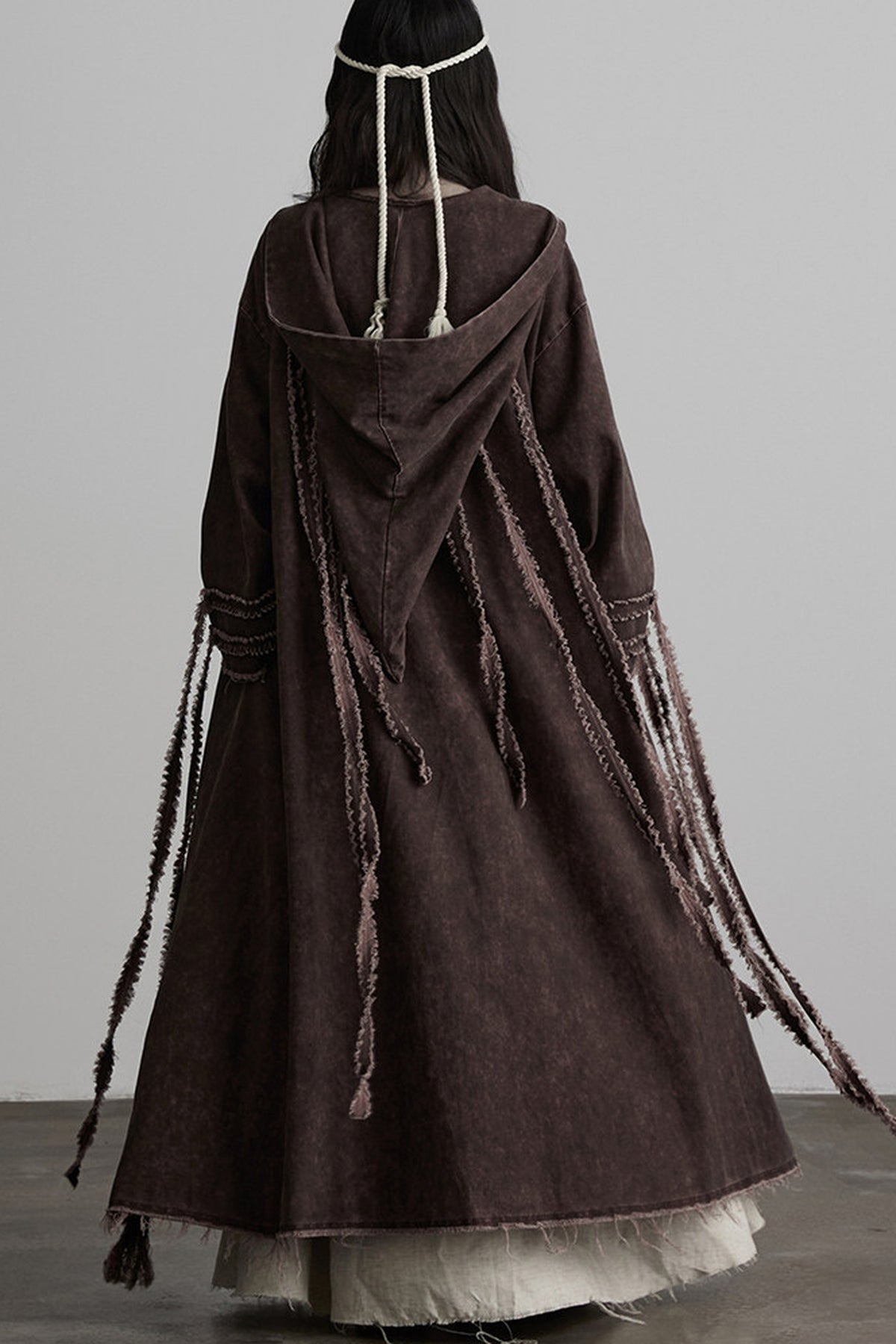 Red-Brown Quilted Embroidered Long Hooded Trench Coat