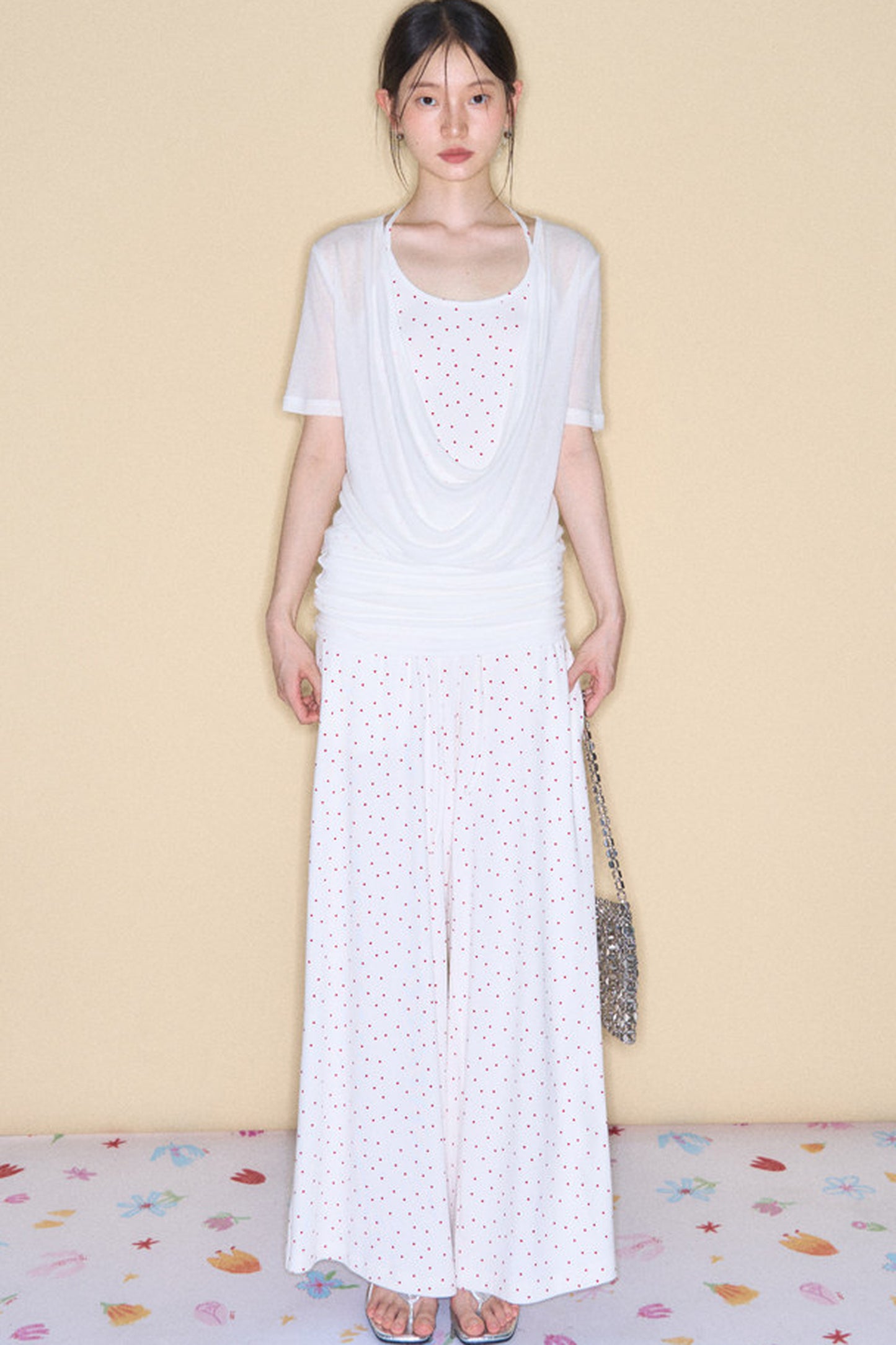 Retro Polka Dot Foldable Strapless Wide Leg Trousers
