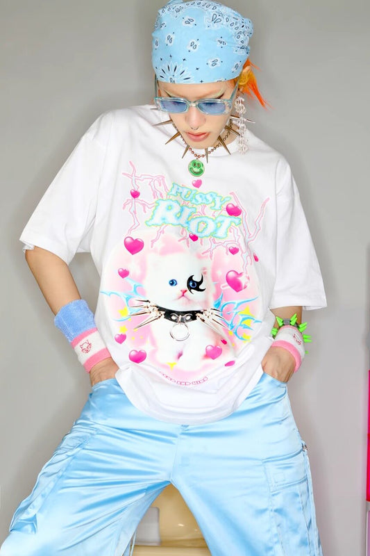 Y2K Punk Cat Oversize Blouse