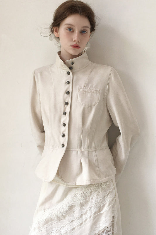Stand Collar Buttoned Short Jacket