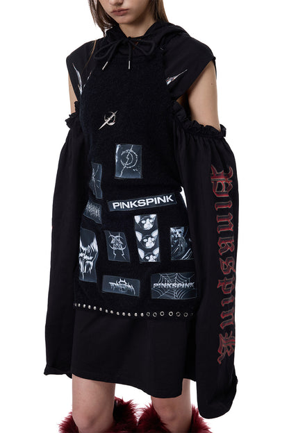 Punk Patchwork Knitted Hooded Sweater Dress
