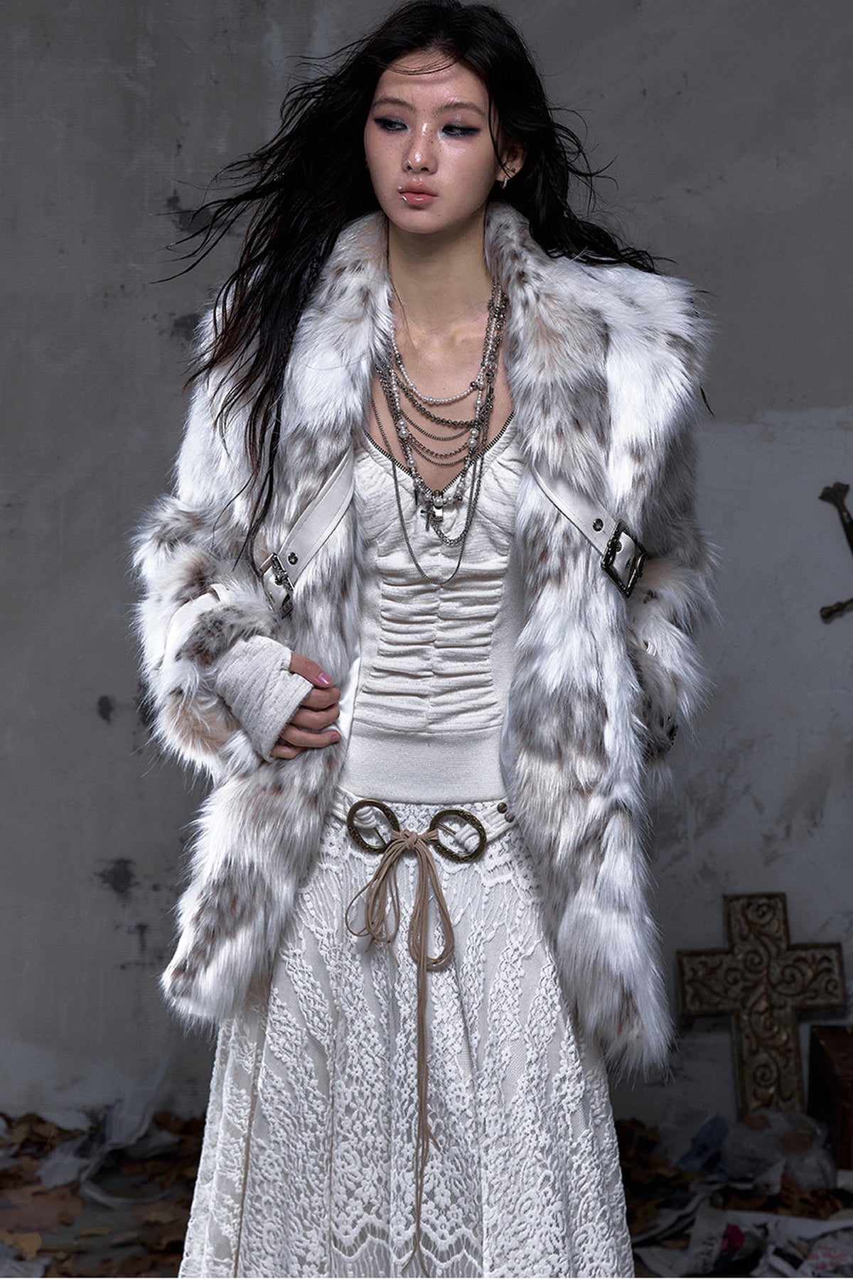 Large Lapel Faux Fur Coat