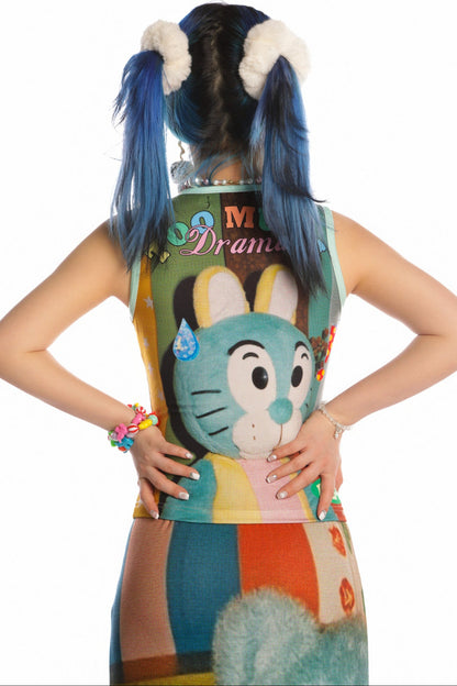 Y2K Devil Cat Print Sleeveless Tank Top