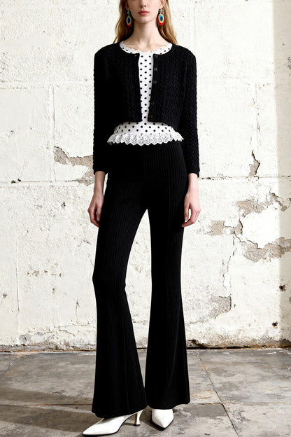 Knit Cardigan and Flared Pants Set