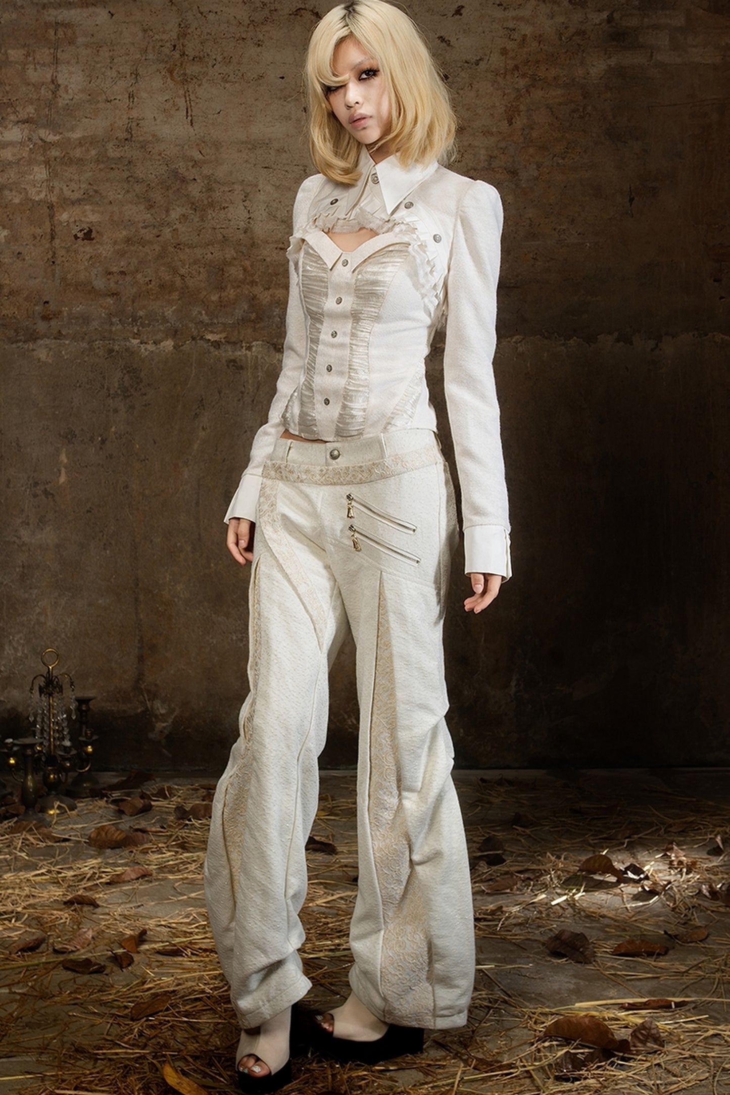 Double Waistband Lace Patchwork Pants