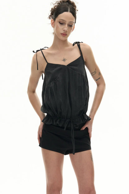 Slightly Glossy Loose Waist-Tie Camisole
