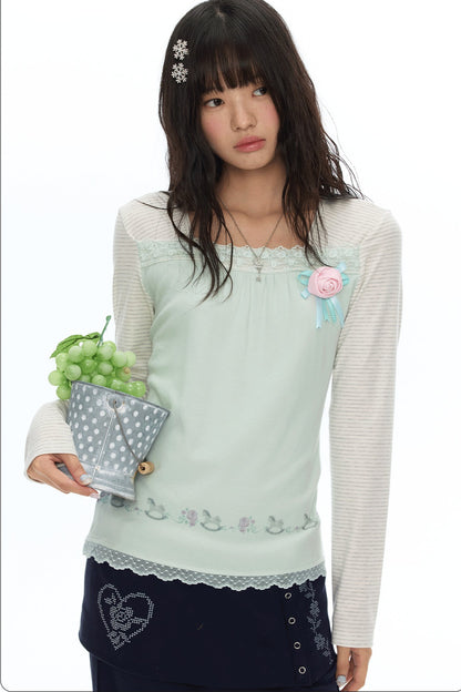 Striped Patchwork Lace Top
