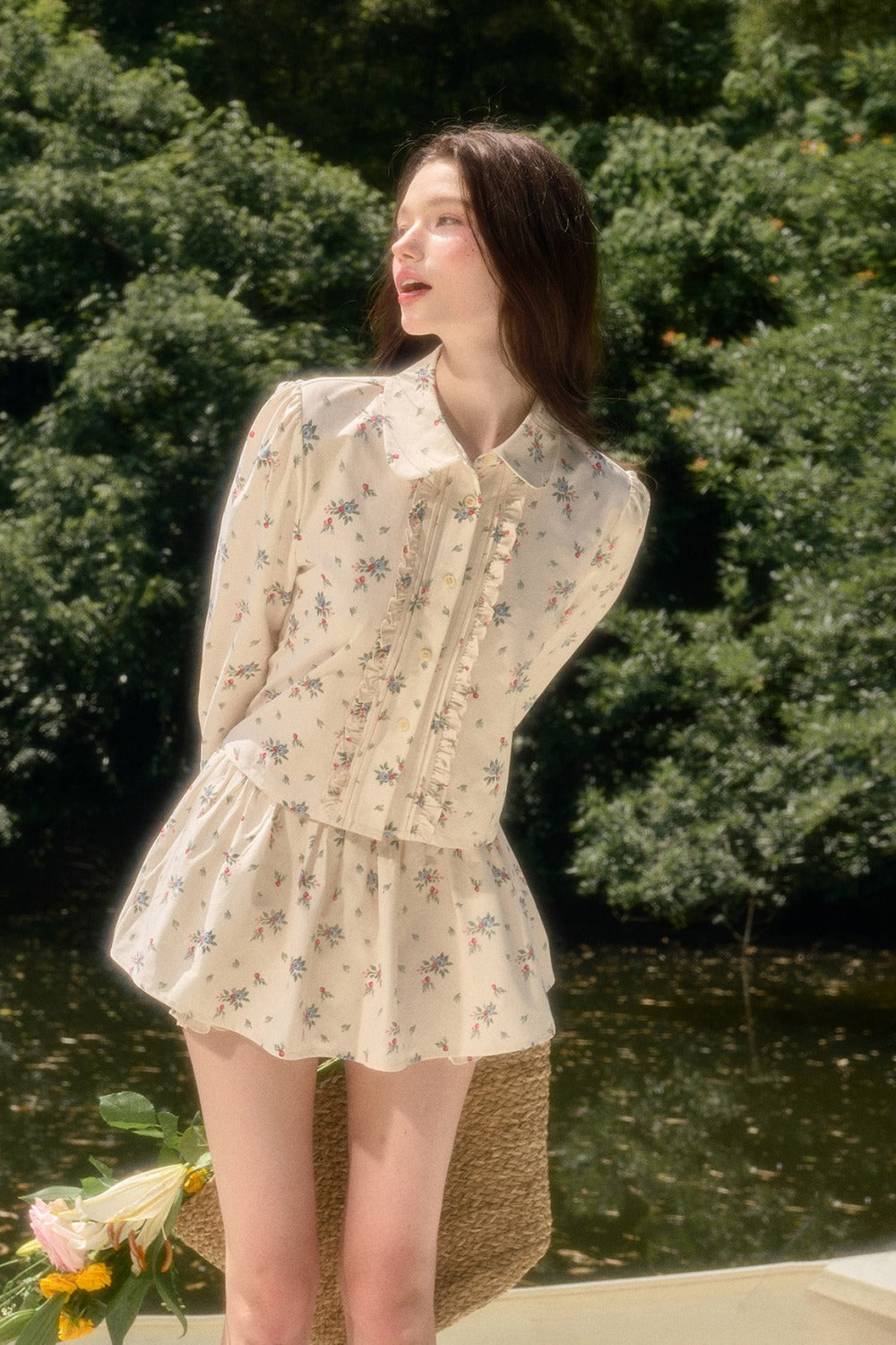Floral Print Shirt and Culottes Set-Up