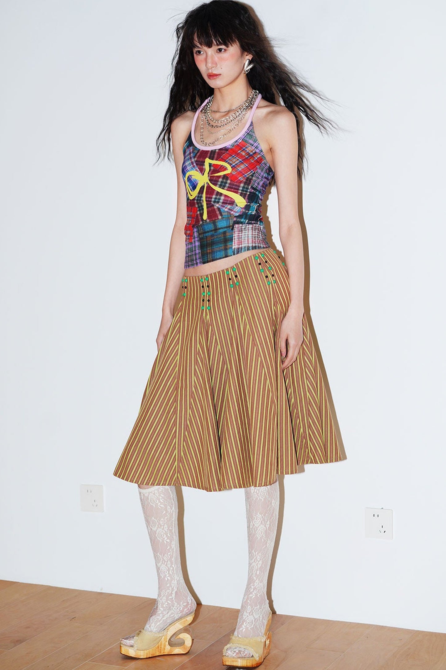 Color-Block Plaid Bow Camisole