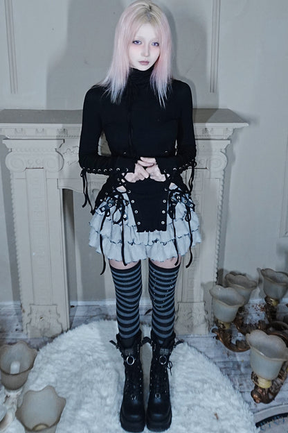 High-Neck Lace-Up Knit Top