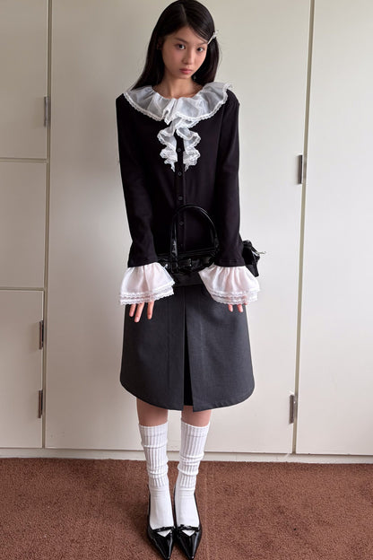 Gray Woolen Bow Pocket Skirt
