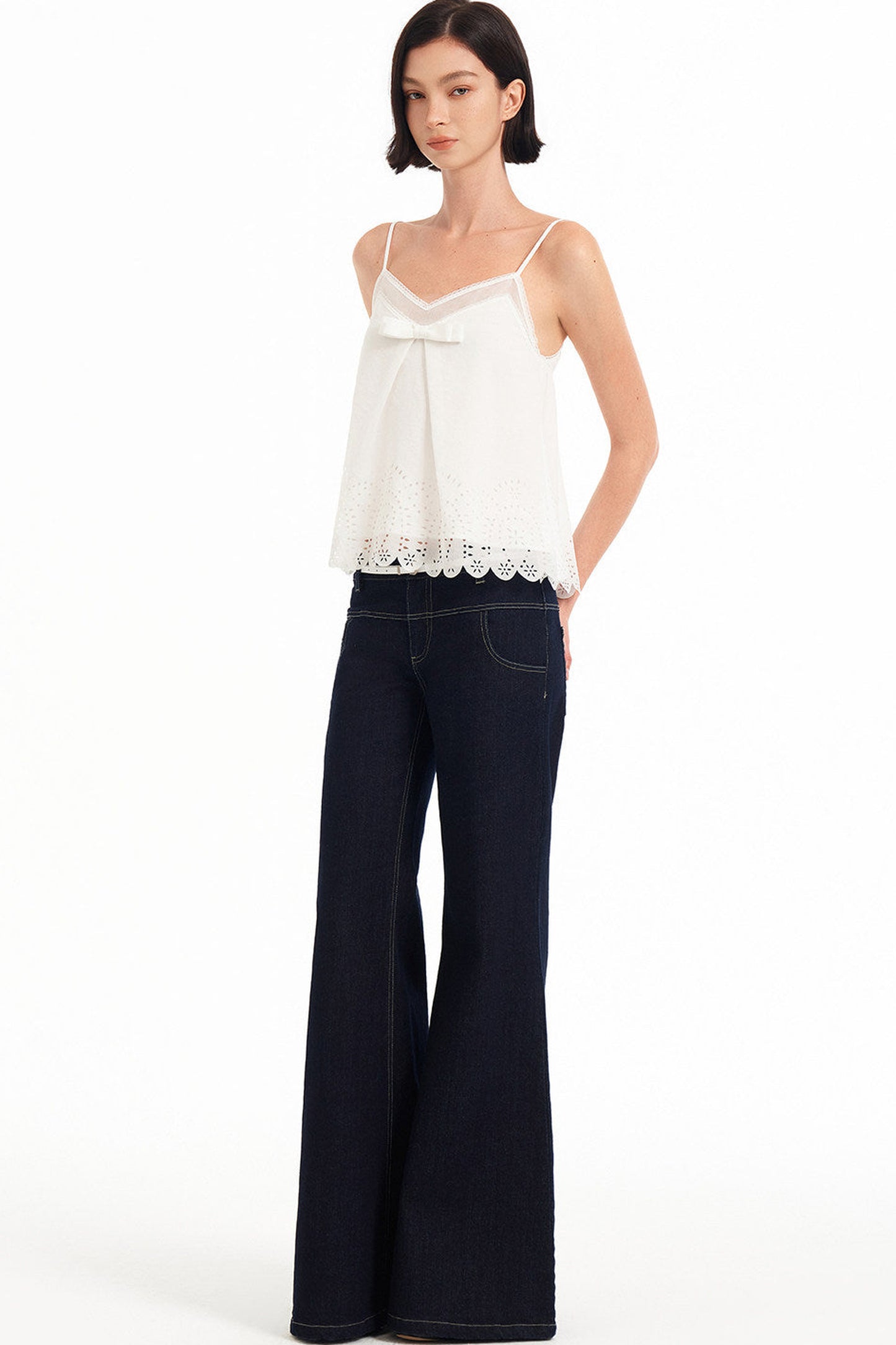 Hollow-Out V-Neck Bowknot Lace Camisole