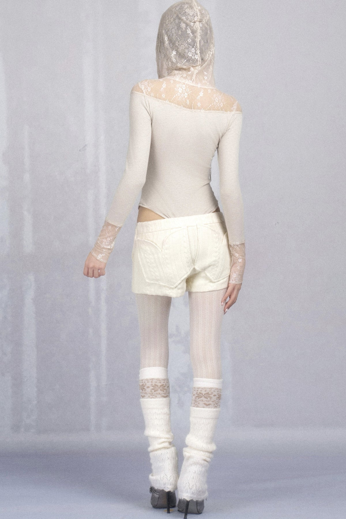 Hooded Lace Knit Patchwork Bodysuit
