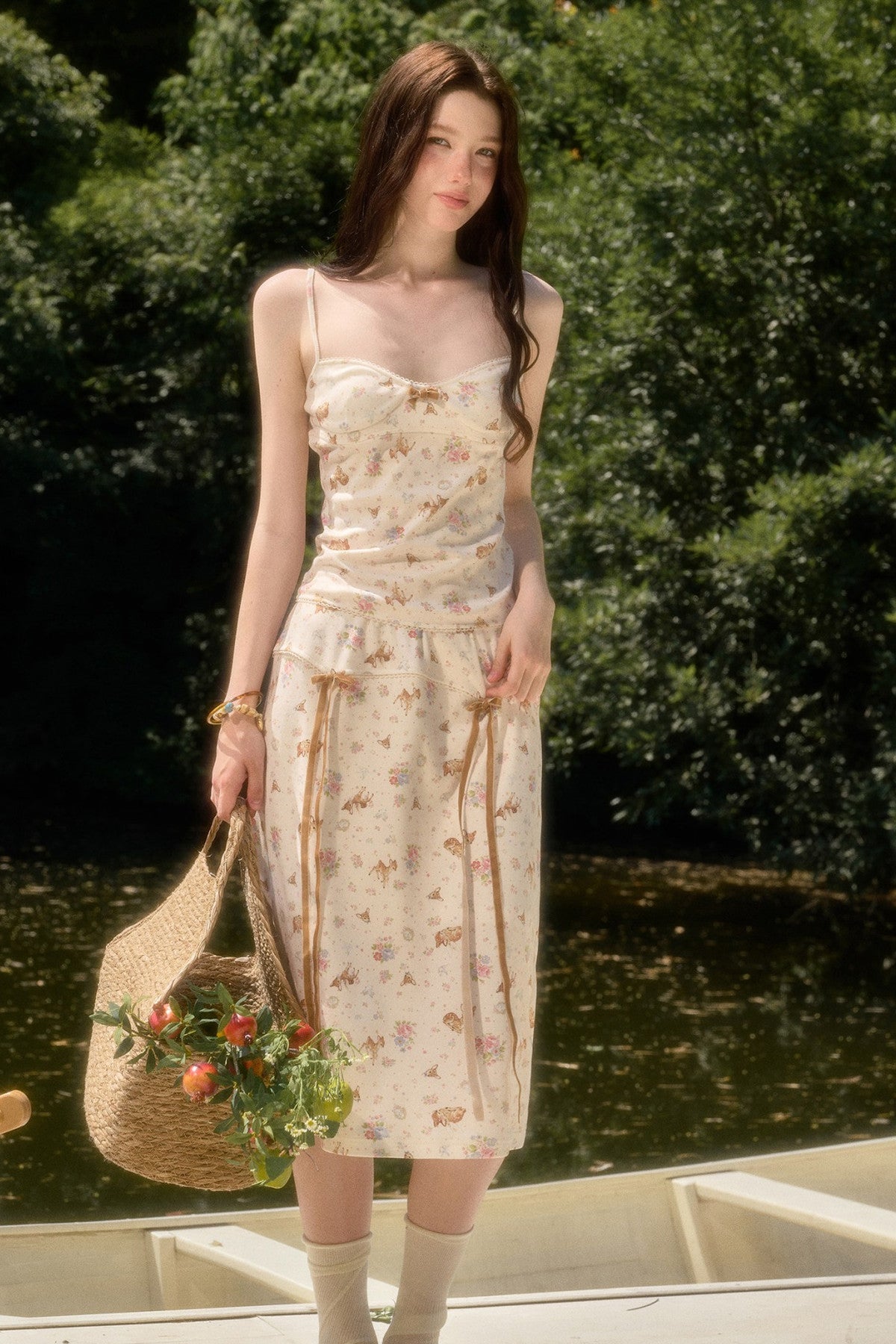 Deer Print Camisole Top Skirt Set-Up