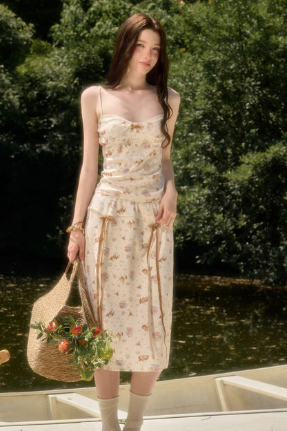 Deer Print Camisole Top Skirt Set-Up