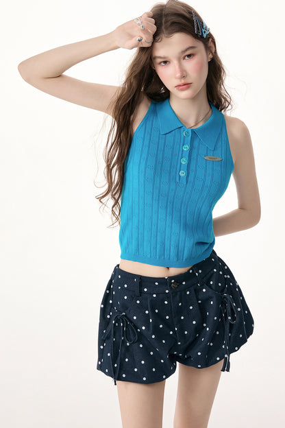Sea Salt Blue Knit Polo Top