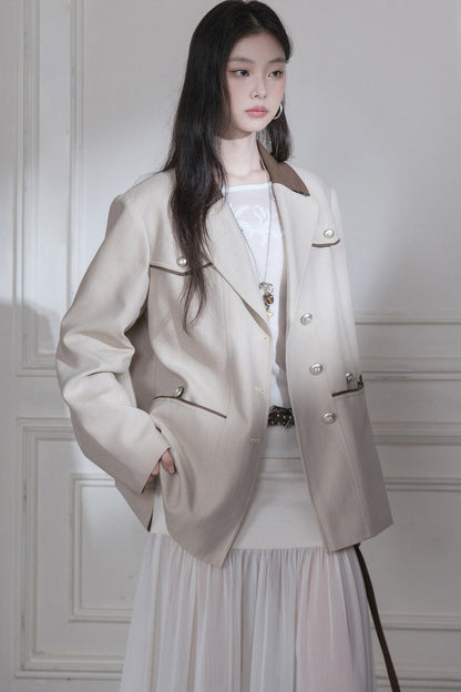 Deconstructed Contrast Collar Blazer