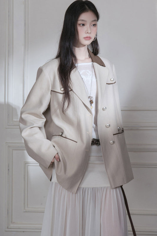Deconstructed Contrast Collar Blazer