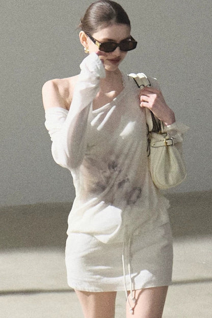 Asymmetrical Off-Shoulder Wool Modal Top