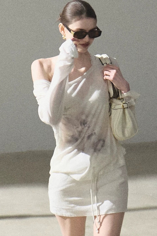Asymmetrical Off-Shoulder Wool Modal Top