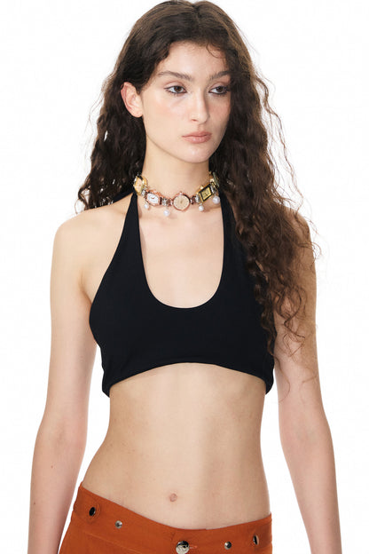 Solid Halter Neck Bra