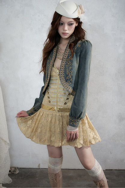 Distressed Embroidered Denim Jacket