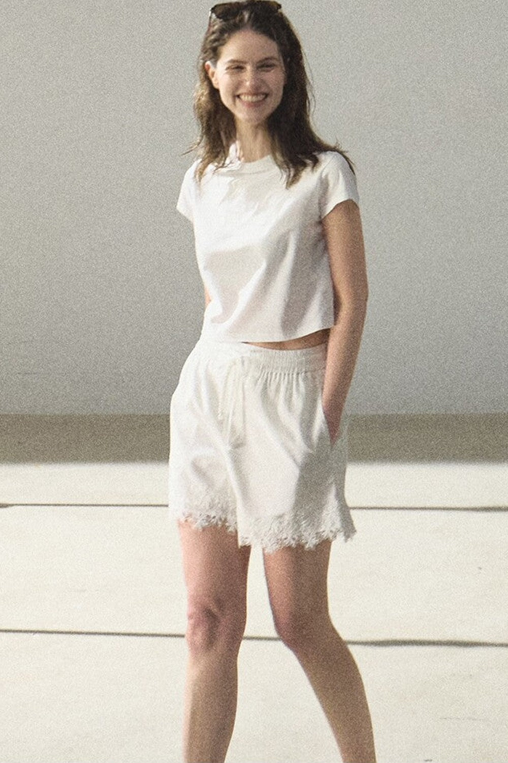 Cropped Wide-Leg Lyocell Lace Pants