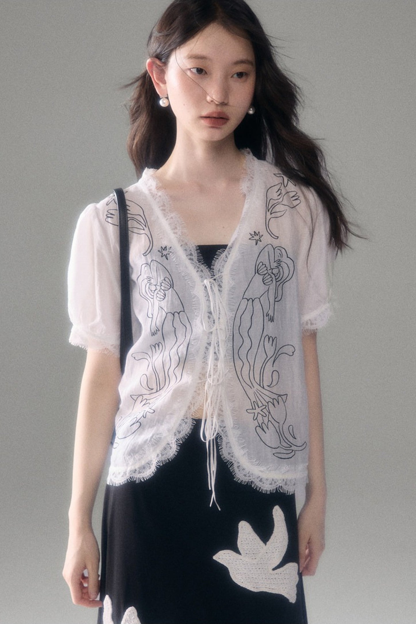 Mermaid Print Tencel Linen Short-Sleeve Shirt