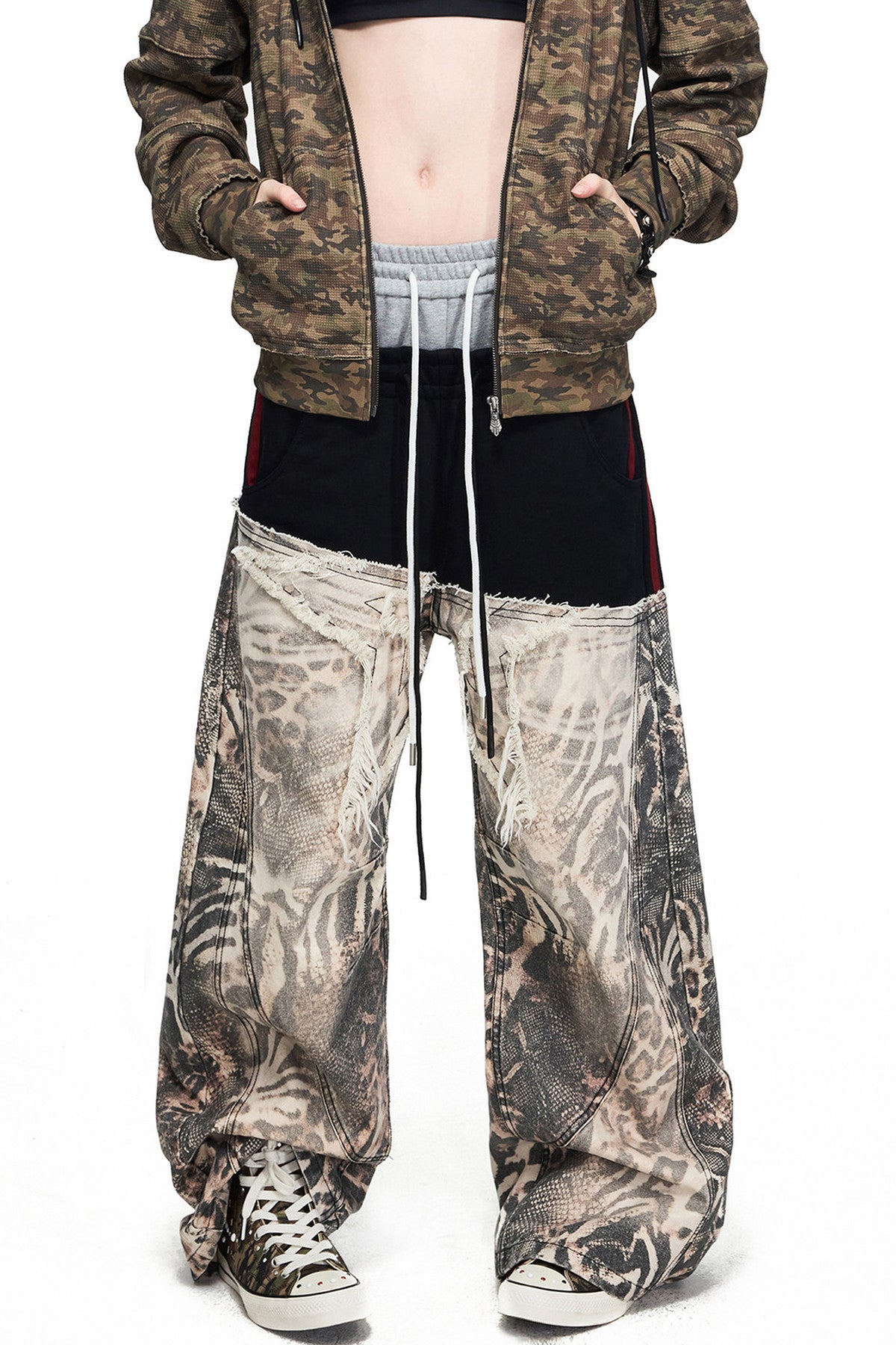 Brown Animal Print Curved Pants