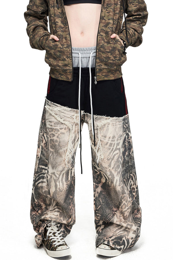 Brown Animal Print Curved Pants